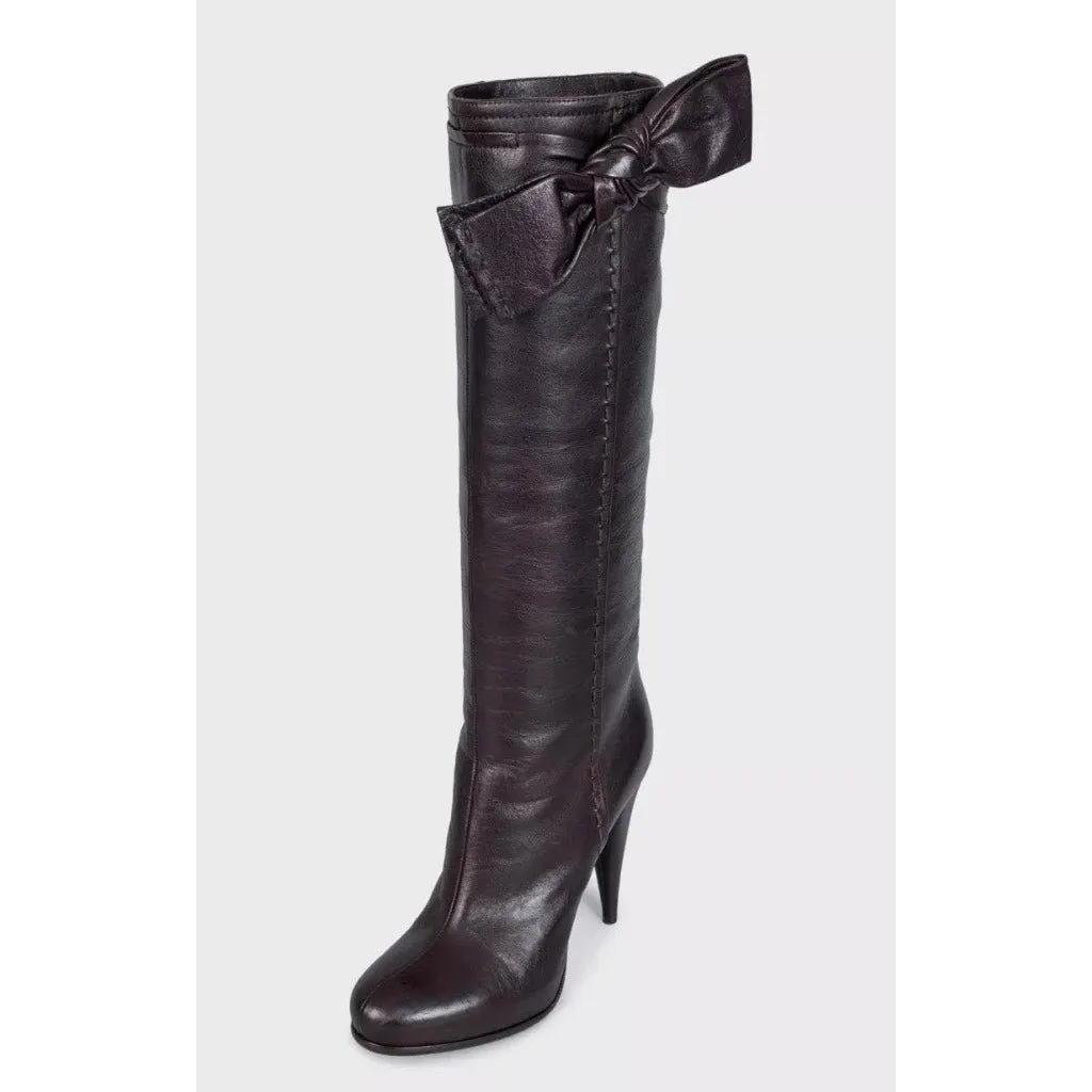Christian Dior Burgundy Leather Bow Boots - EU 39.5 Pre-owned Burgundy Leather Good - Inside View
