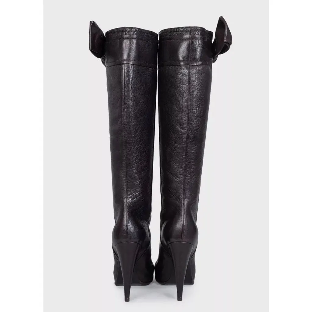 Christian Dior Burgundy Leather Bow Boots - EU 39.5 Pre-owned Burgundy Leather Good - Model View