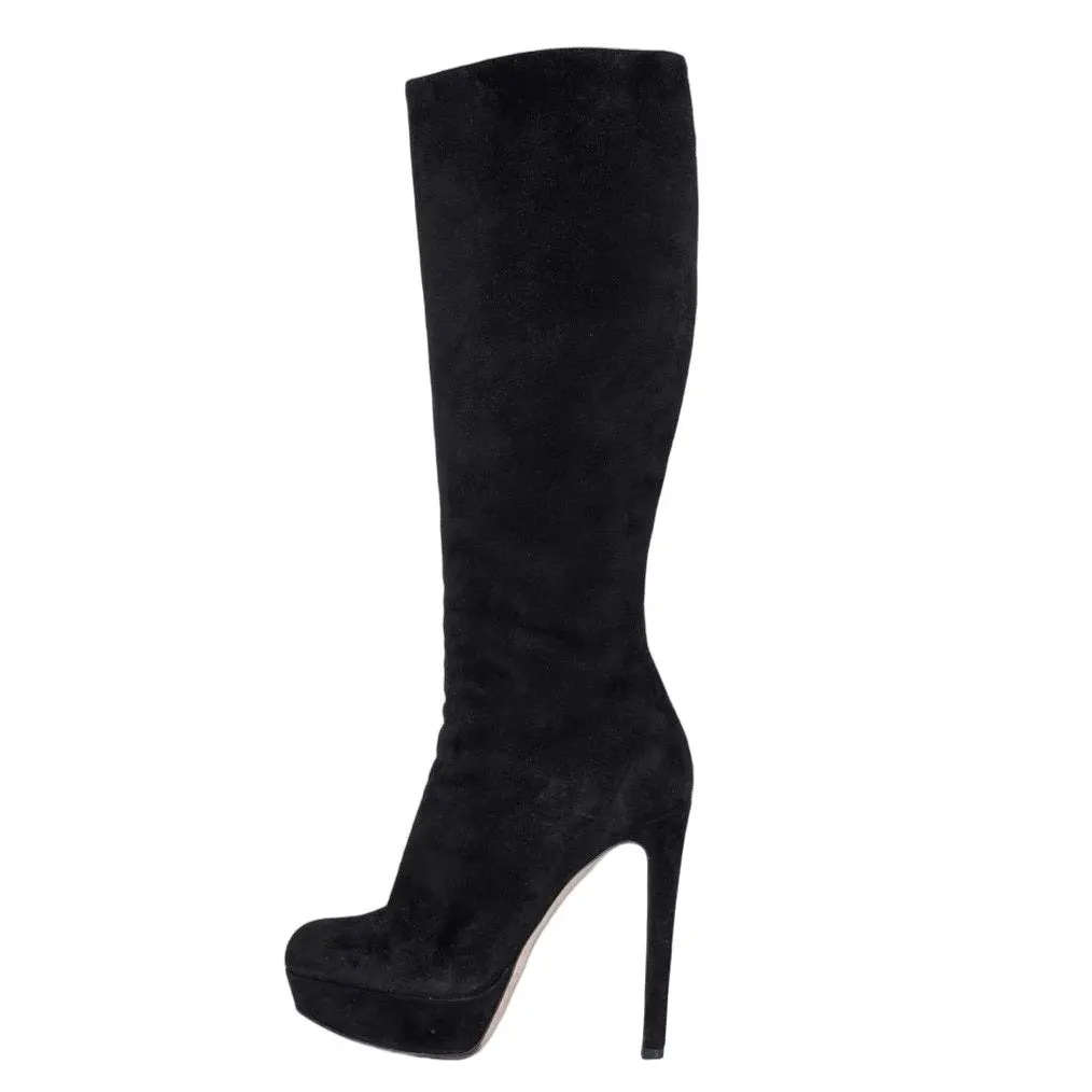 Christian Dior Black Suede Stiletto Boots Size 39 Pre-owned Black Suede Good - Front View