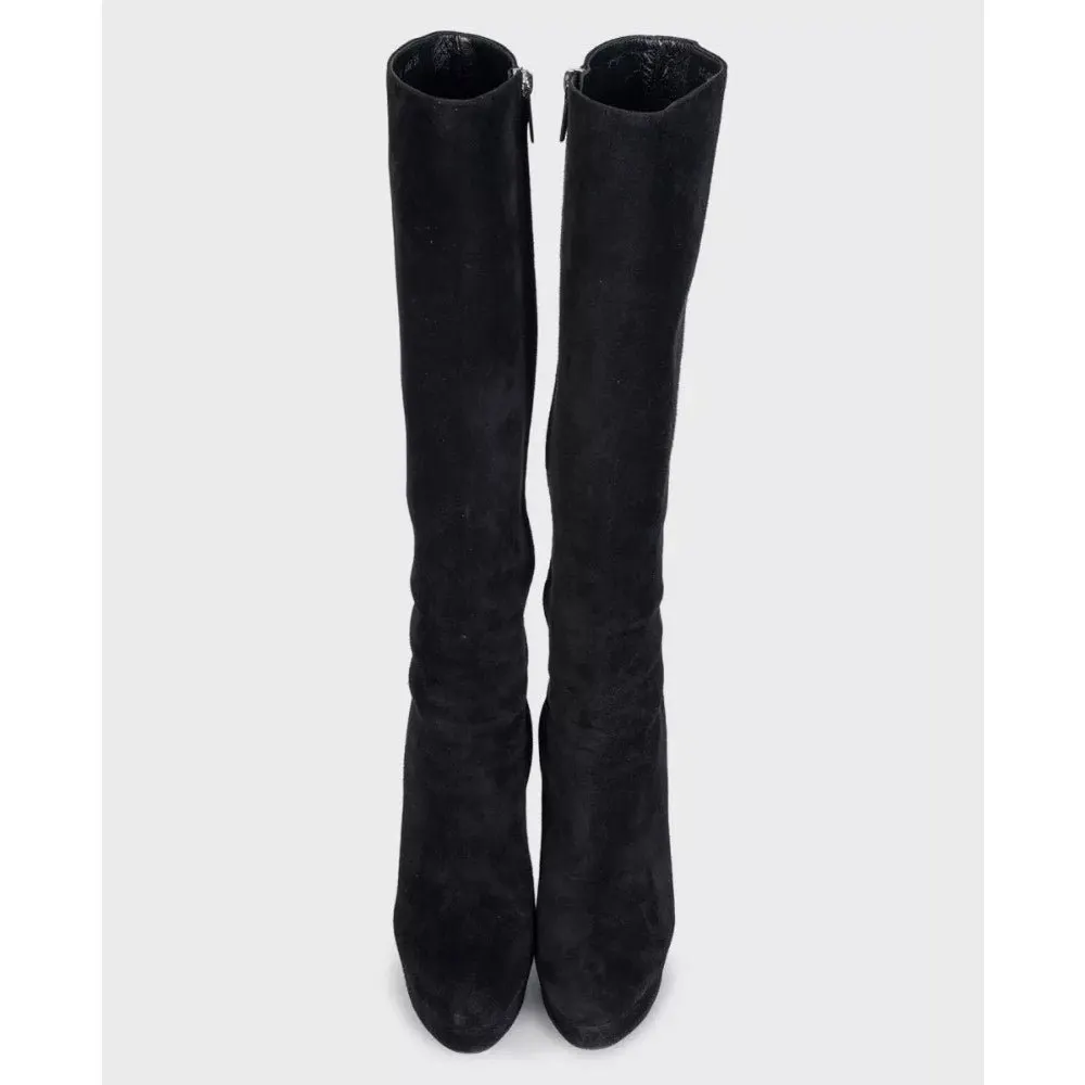 Christian Dior Black Suede Stiletto Boots Size 39 Pre-owned Black Suede Good - Back View