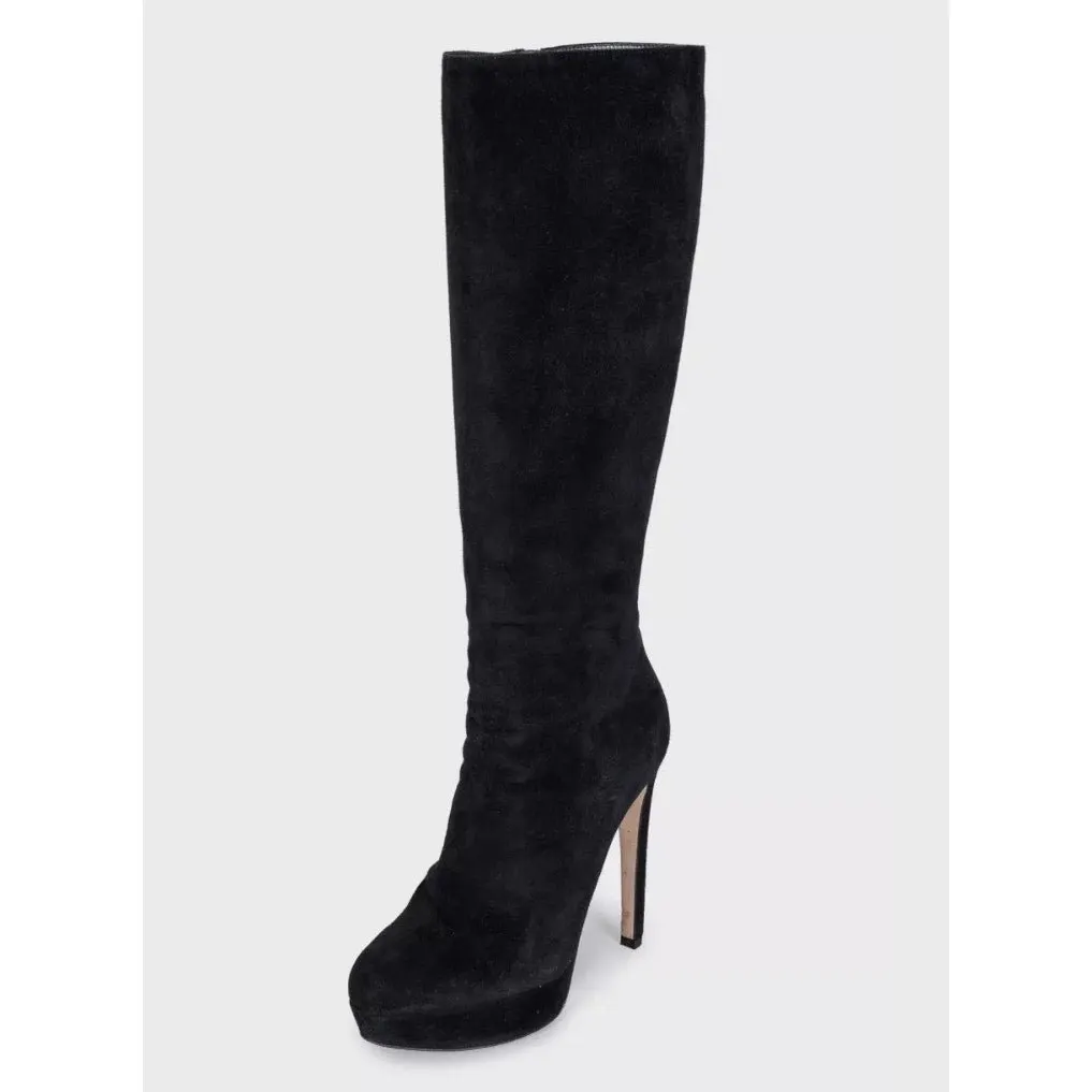 Christian Dior Black Suede Stiletto Boots Size 39 Pre-owned Black Suede Good - Inside View