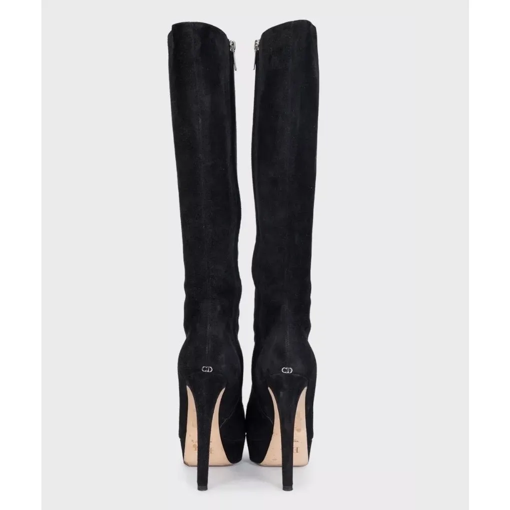 Christian Dior Black Suede Stiletto Boots Size 39 Pre-owned Black Suede Good - Model View