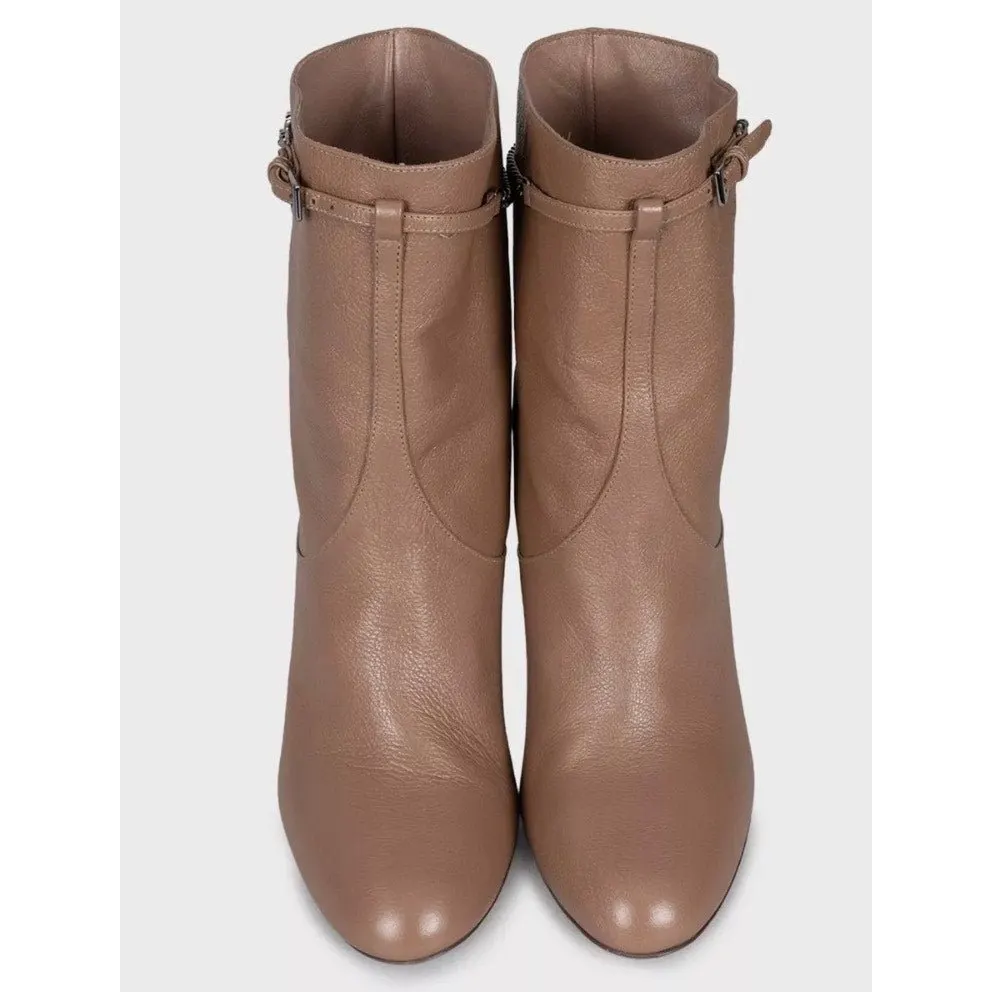 Christian Dior Brown Leather Chain Ankle Boots 38.5 Pre-owned Brown Leather Good - Back View