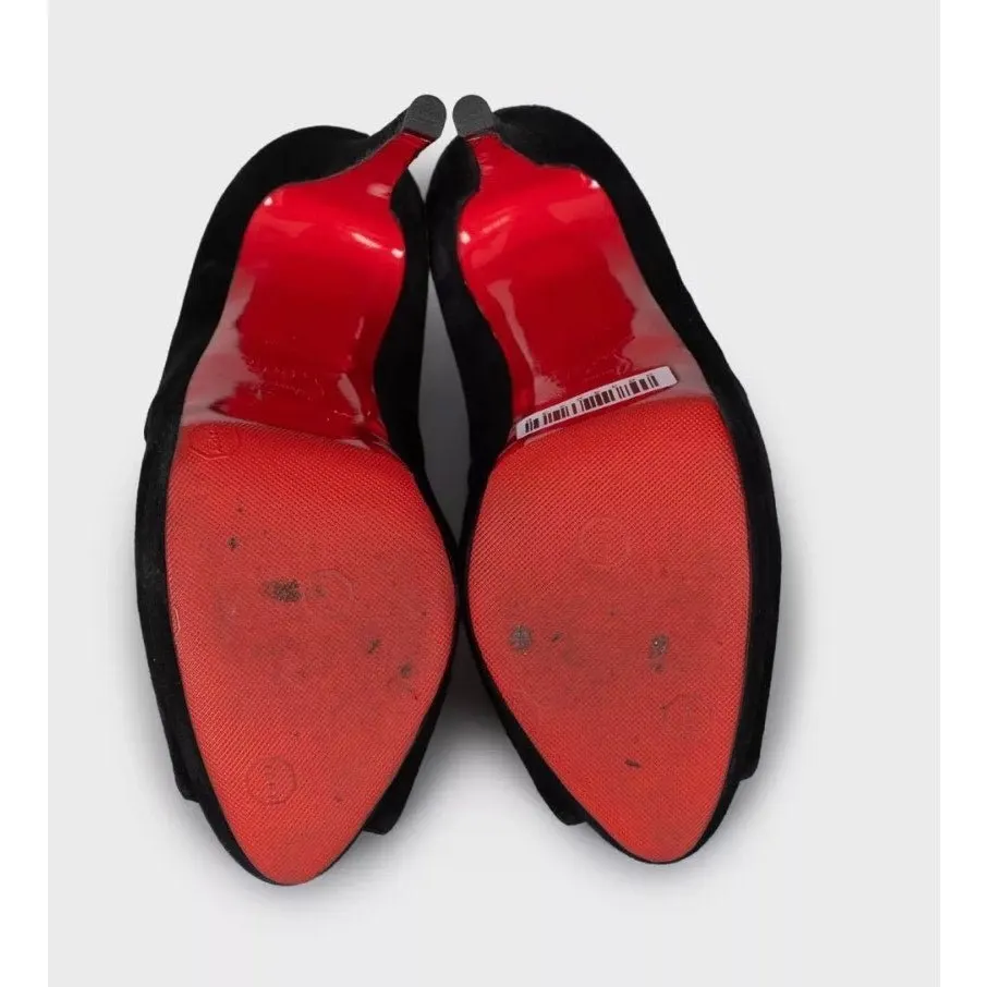 Christian Louboutin Black Suede Open-Toe Stiletto Heels Size 40 Pre-owned Black Suede Good - Box View