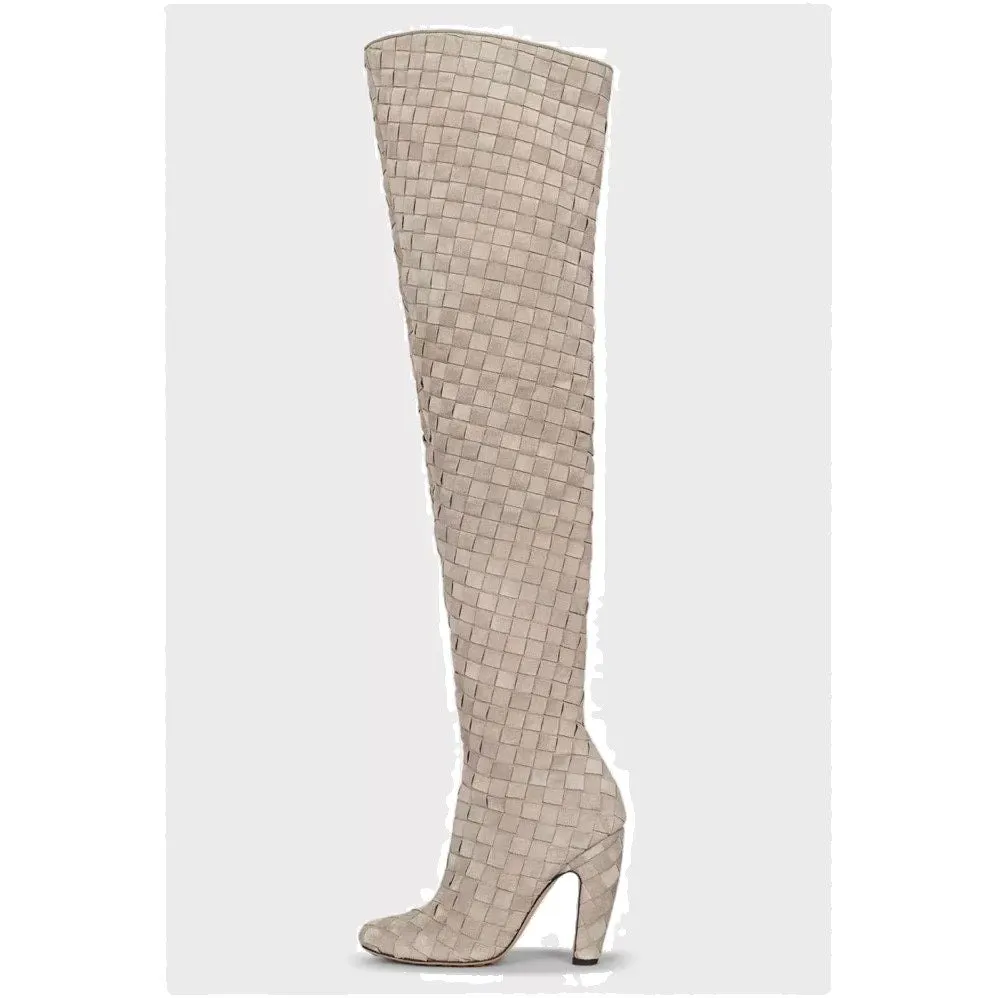 Bottega Veneta Suede Over-the-Knee Boots - EU 40 Pre-owned Beige Suede Never worn - Front View