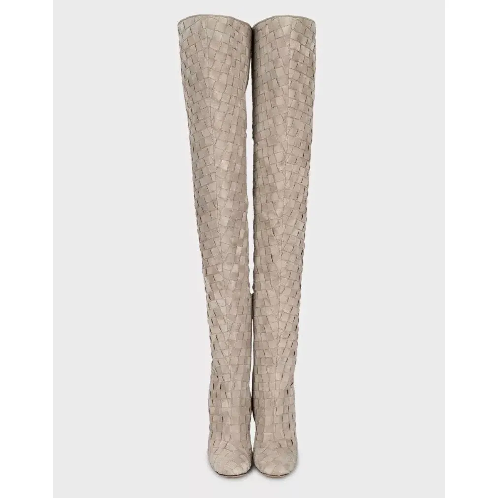 Bottega Veneta Suede Over-the-Knee Boots - EU 40 Pre-owned Beige Suede Never worn - Back View