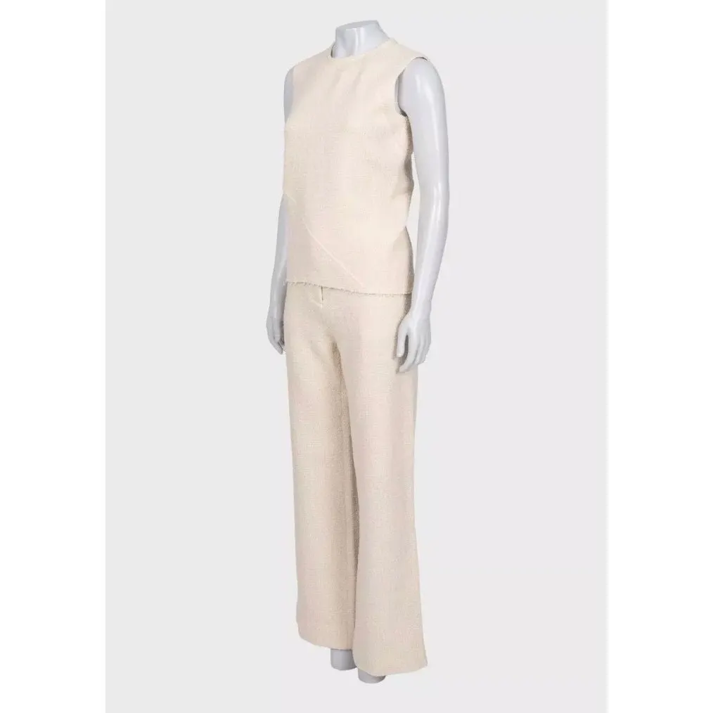 Celine White Wool & Silk Two-Piece Set - FR 36 Pre-owned White Wool Good - Back View