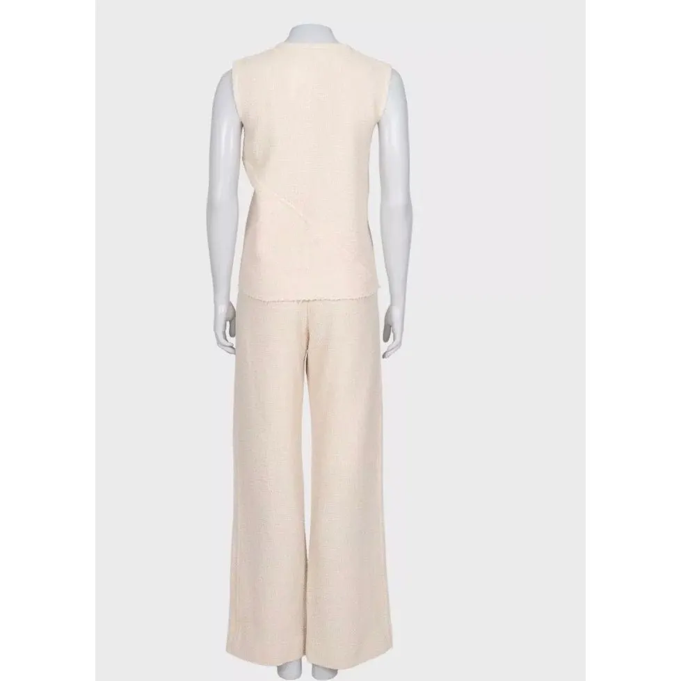 Celine White Wool & Silk Two-Piece Set - FR 36 Pre-owned White Wool Good - Inside View