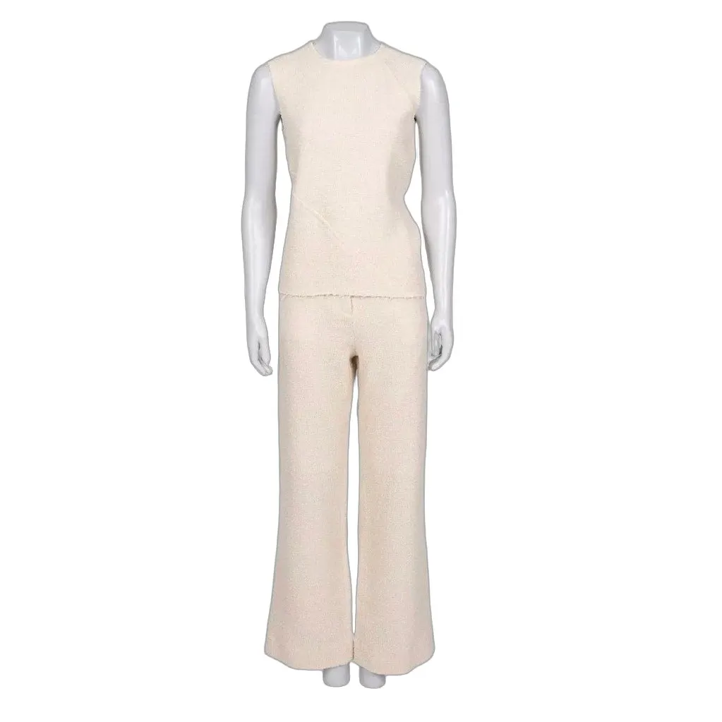 Celine White Wool & Silk Two-Piece Set - FR 36 Pre-owned White Wool Good - Front View