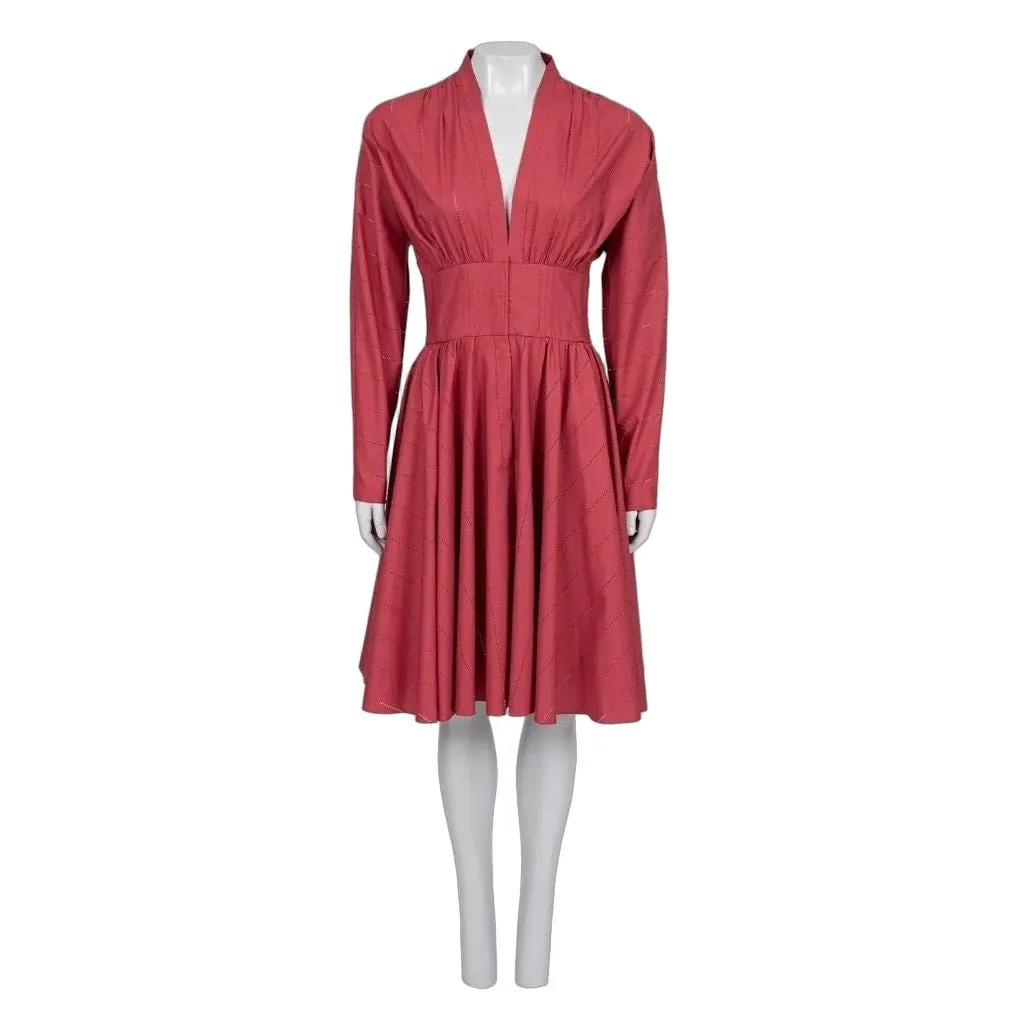 Alaïa Red Perforated Cotton Fitted Dress - EU 40 Pre-owned Red Cotton Never worn - Front View