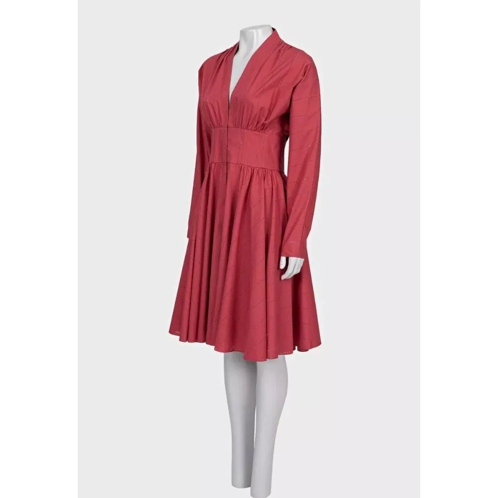 Alaïa Red Perforated Cotton Fitted Dress - EU 40 Pre-owned Red Cotton Never worn - Back View