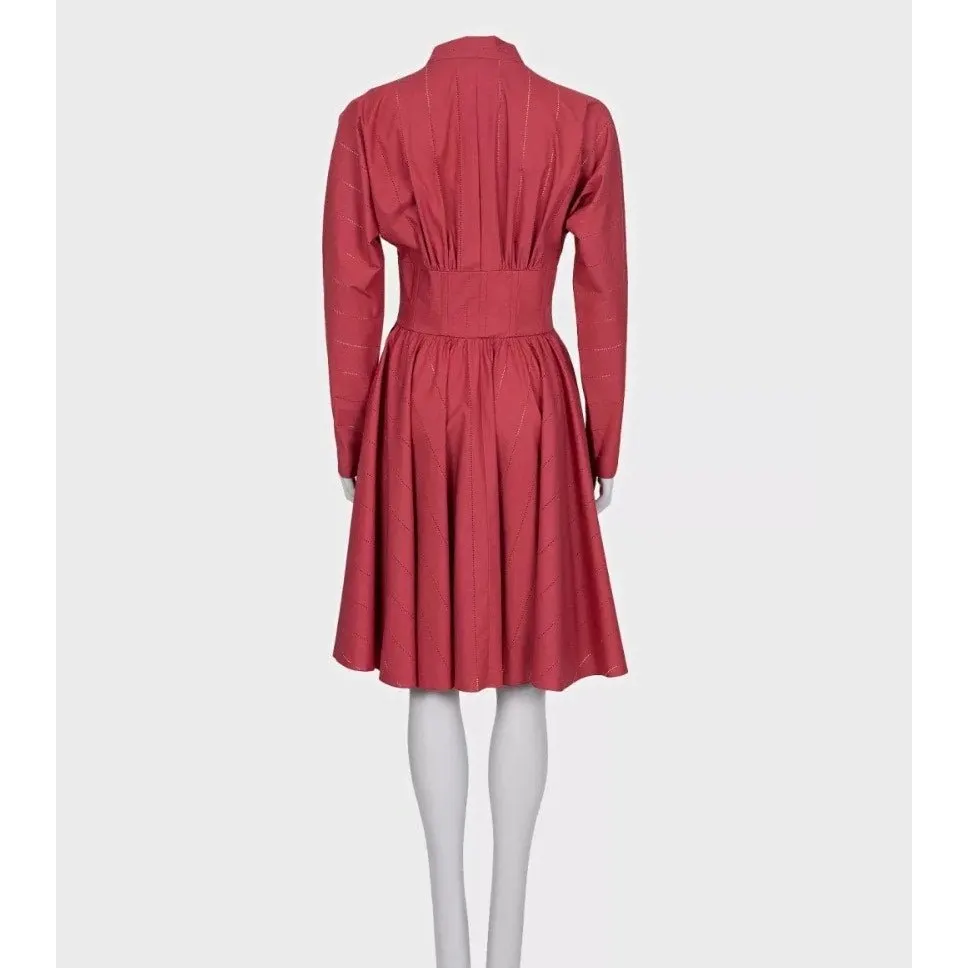 Alaïa Red Perforated Cotton Fitted Dress - EU 40 Pre-owned Red Cotton Never worn - Inside View