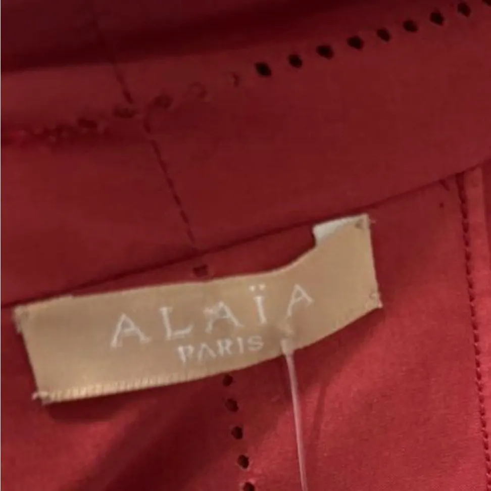 Alaïa Red Perforated Cotton Fitted Dress - EU 40 Pre-owned Red Cotton Never worn - Model View
