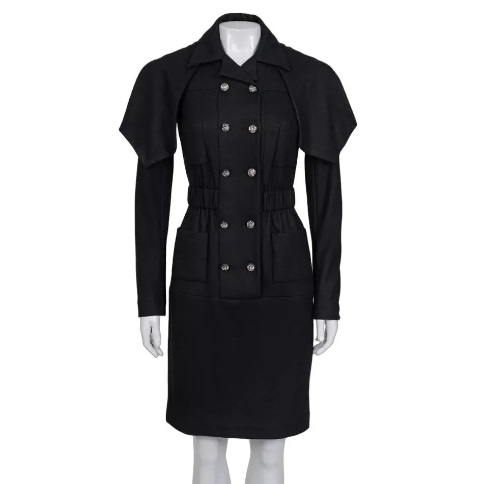 Chanel Black Double-Breasted Belted Dress - FR 36 Pre-owned Black Wool Never worn - Front View