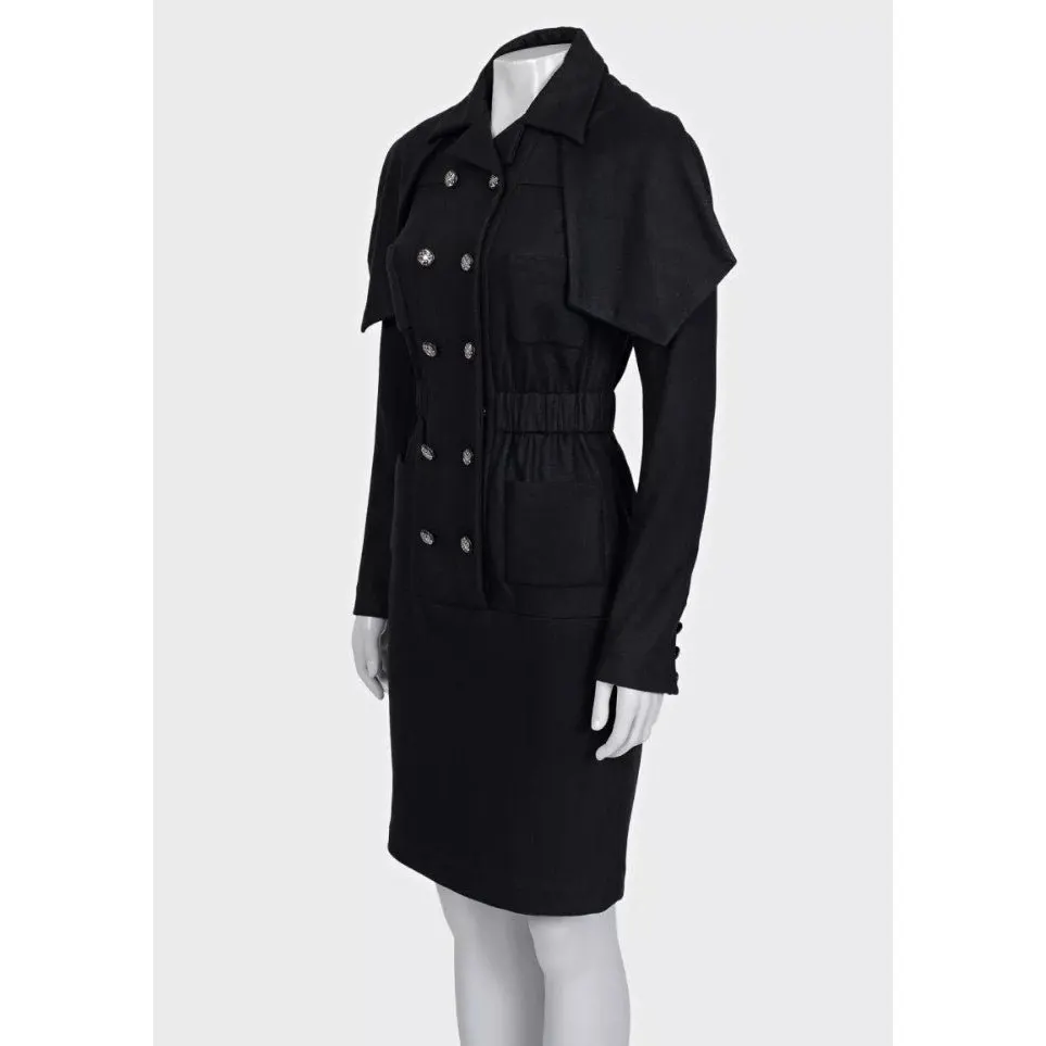 Chanel Black Double-Breasted Belted Dress - FR 36 Pre-owned Black Wool Never worn - Back View
