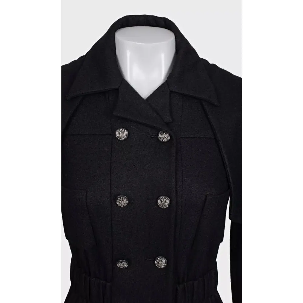 Chanel Black Double-Breasted Belted Dress - FR 36 Pre-owned Black Wool Never worn - Model View