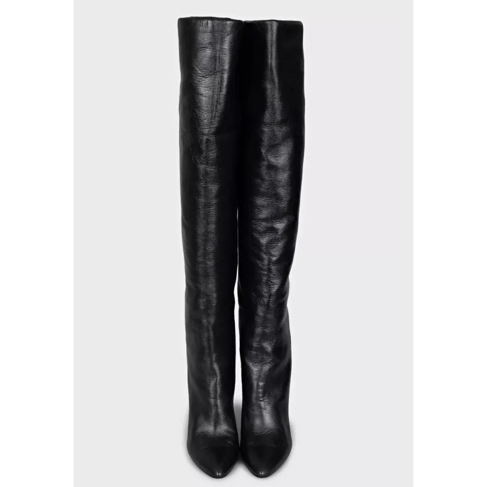 Saint Laurent Black Leather Over-the-Knee Boots Sz.39.5 Pre-owned Black Leather Never worn - Back View