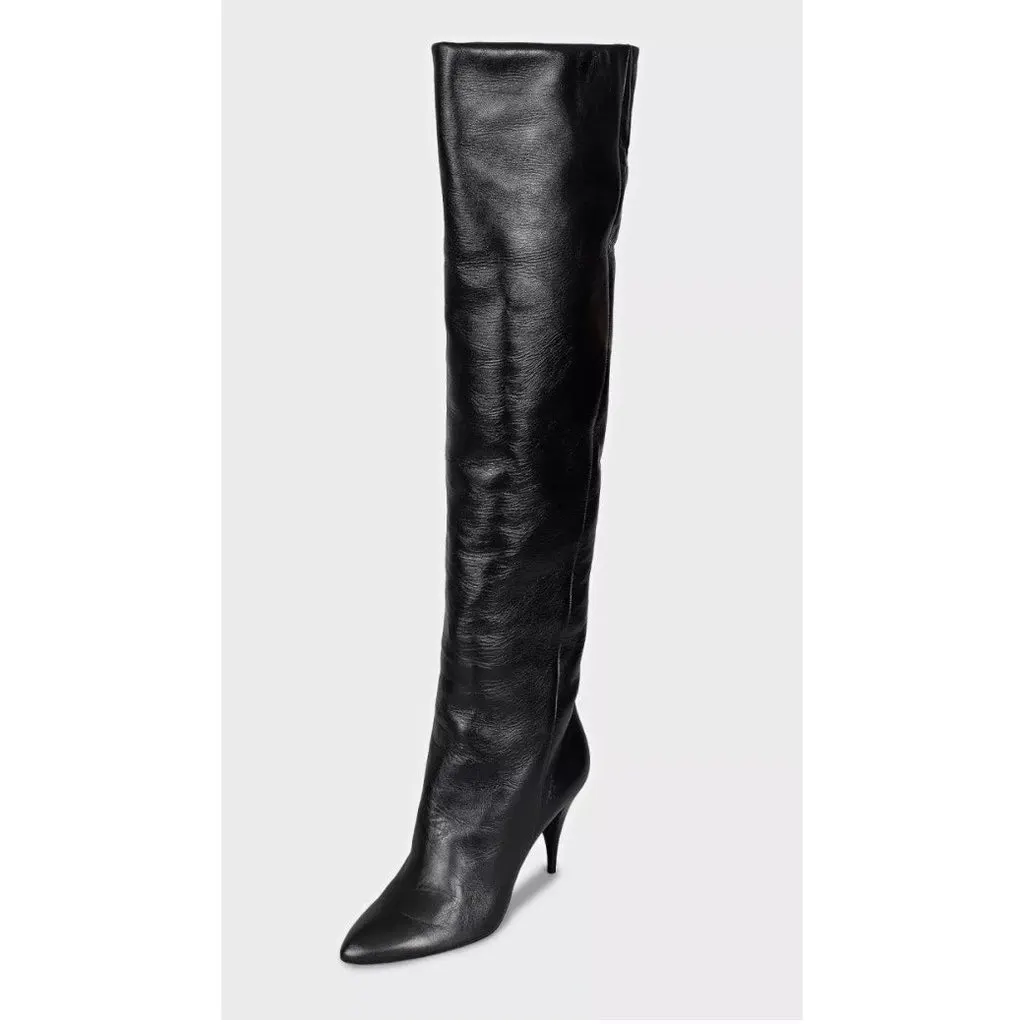 Saint Laurent Black Leather Over-the-Knee Boots Sz.39.5 Pre-owned Black Leather Never worn - Inside View