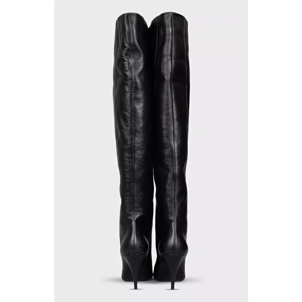 Saint Laurent Black Leather Over-the-Knee Boots Sz.39.5 Pre-owned Black Leather Never worn - Model View