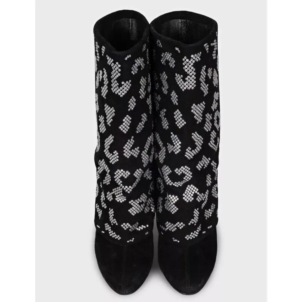 Giuseppe Zanotti x Balmain Embellished Suede Ankle Boots 39 Pre-owned Black Suede Good - Back View