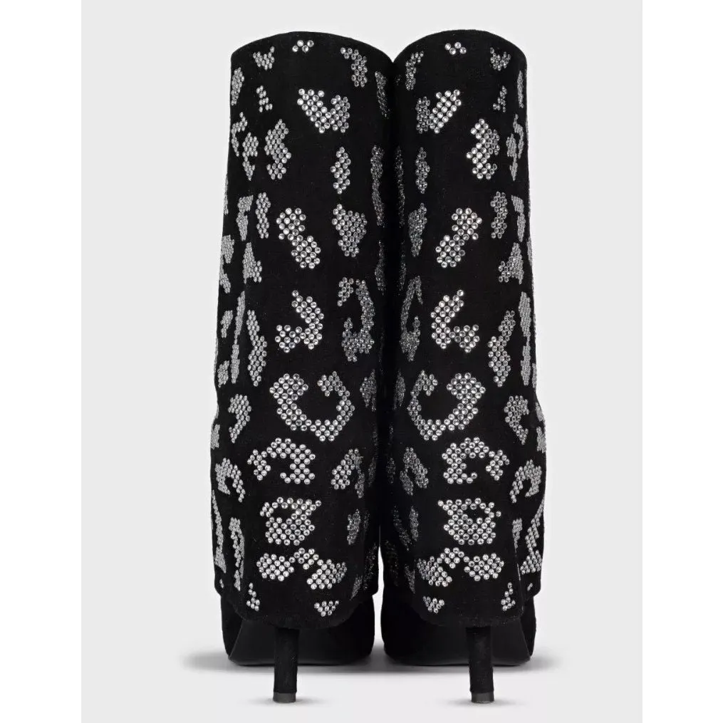 Giuseppe Zanotti x Balmain Embellished Suede Ankle Boots 39 Pre-owned Black Suede Good - Model View