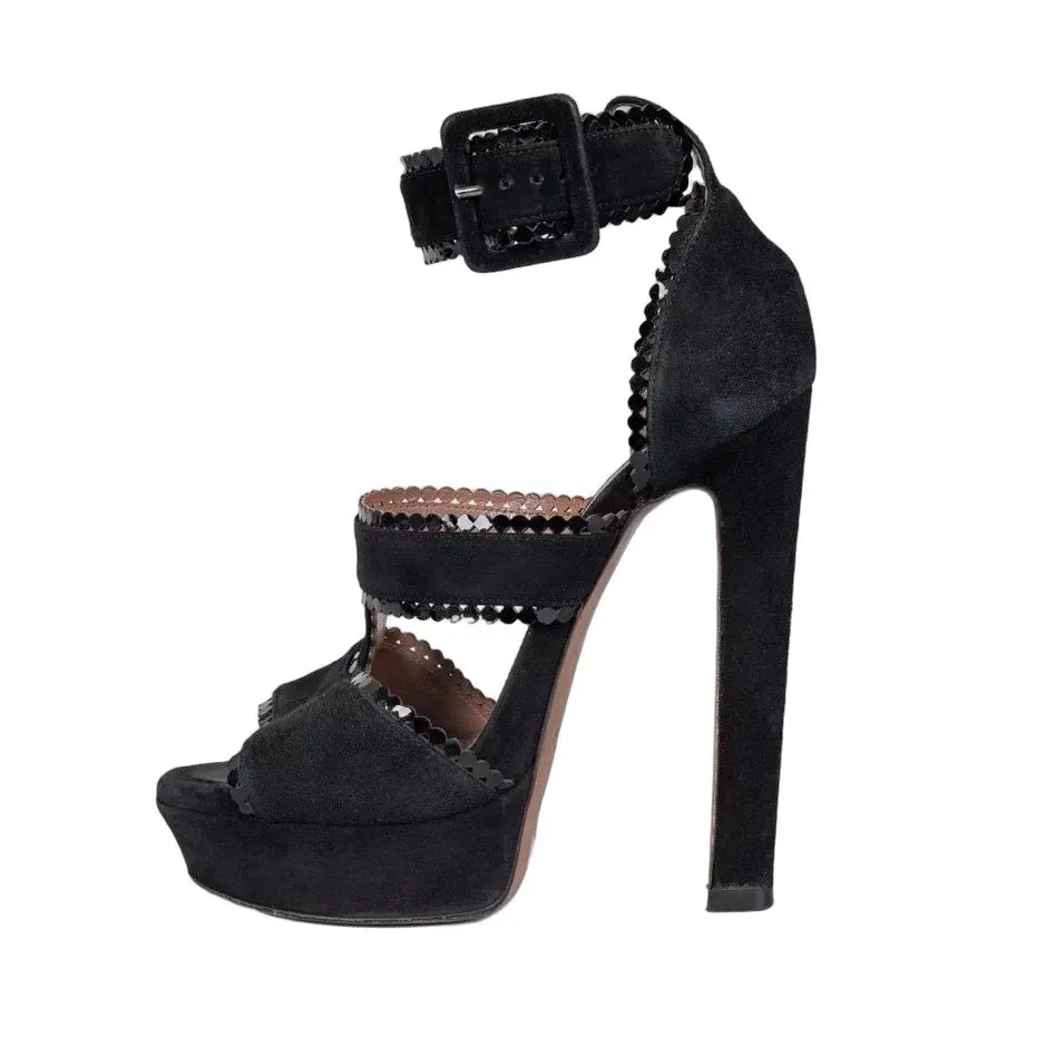 Alaïa Black Suede High-Heel Sandals Size 37.5 Pre-owned Black Suede Good - Front View