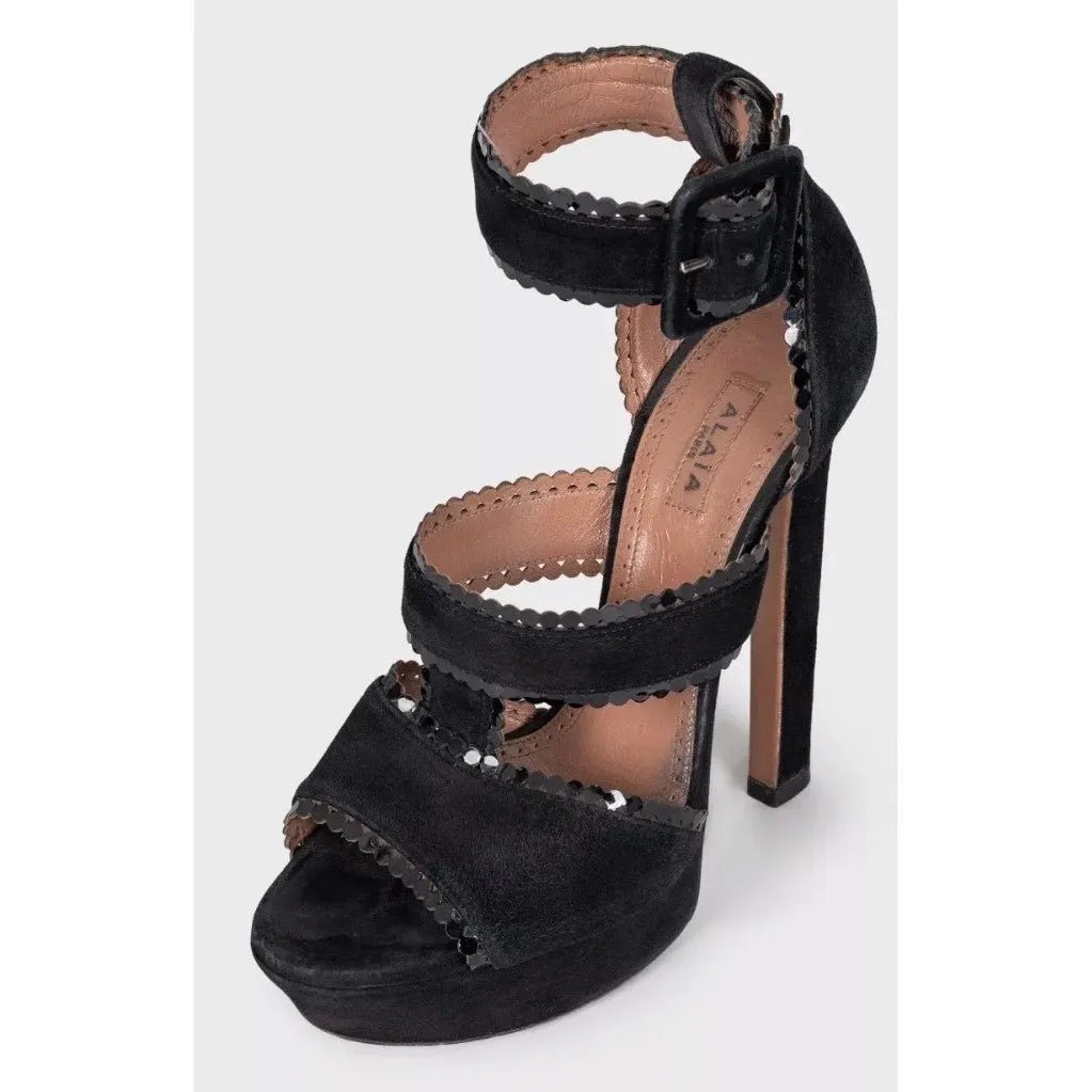 Alaïa Black Suede High-Heel Sandals Size 37.5 Pre-owned Black Suede Good - Inside View