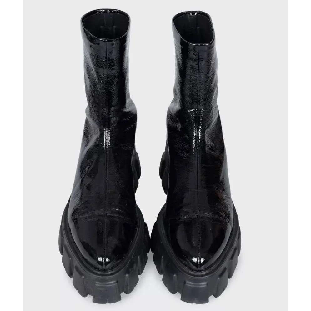 PRADA Black Glossy Leather Ankle Boots - EU 39 Pre-owned Black Leather Good - Back View