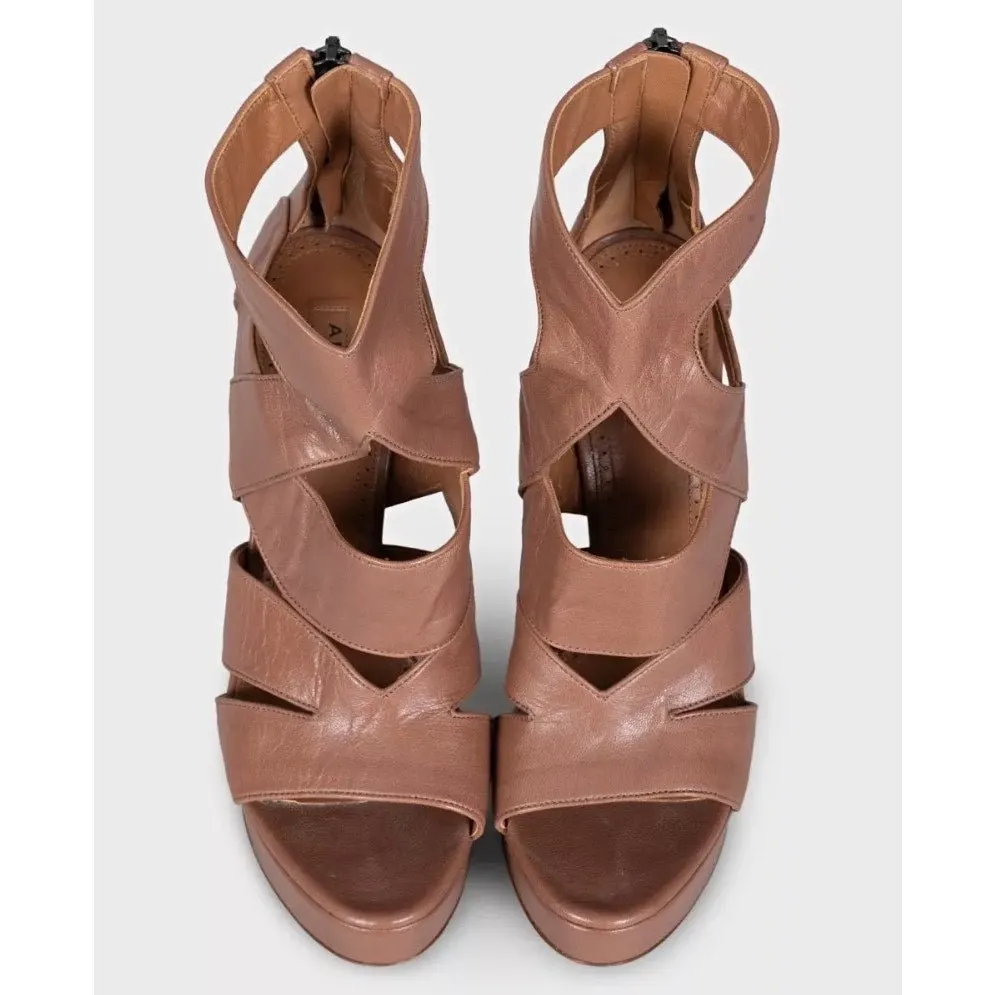 Alaïa Brown Leather Zip-Up Stiletto Sandals - EU 37.5 Pre-owned Brown Leather Good - Back View