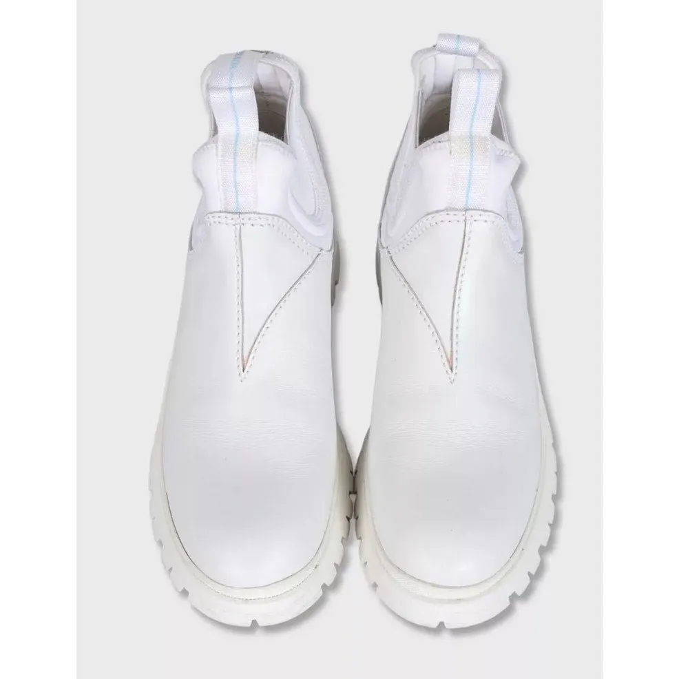 PRADA White Leather & Textile Boots - EU 39 Pre-owned White Leather Good - Back View