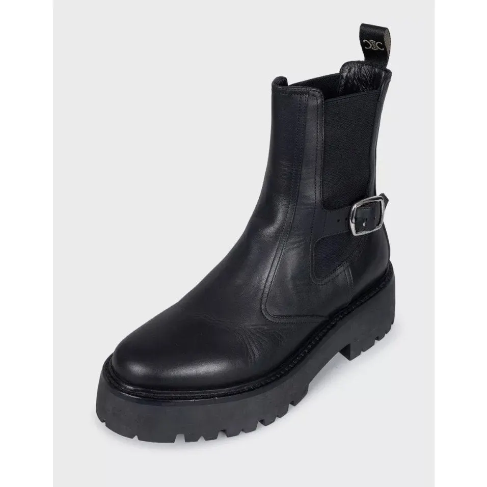 Celine Black Leather Boots with Silver Buckle - EU 39 Pre-owned Black Leather Good - Inside View