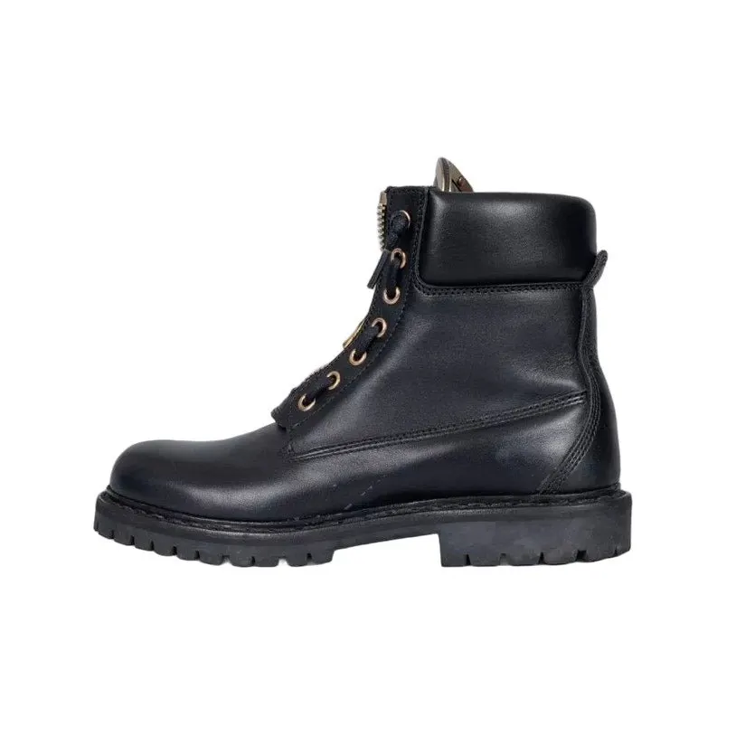 Balmain Black Leather Boots with Gold-Tone Hardware Sz.39 Pre-owned Black Leather Good - Front View