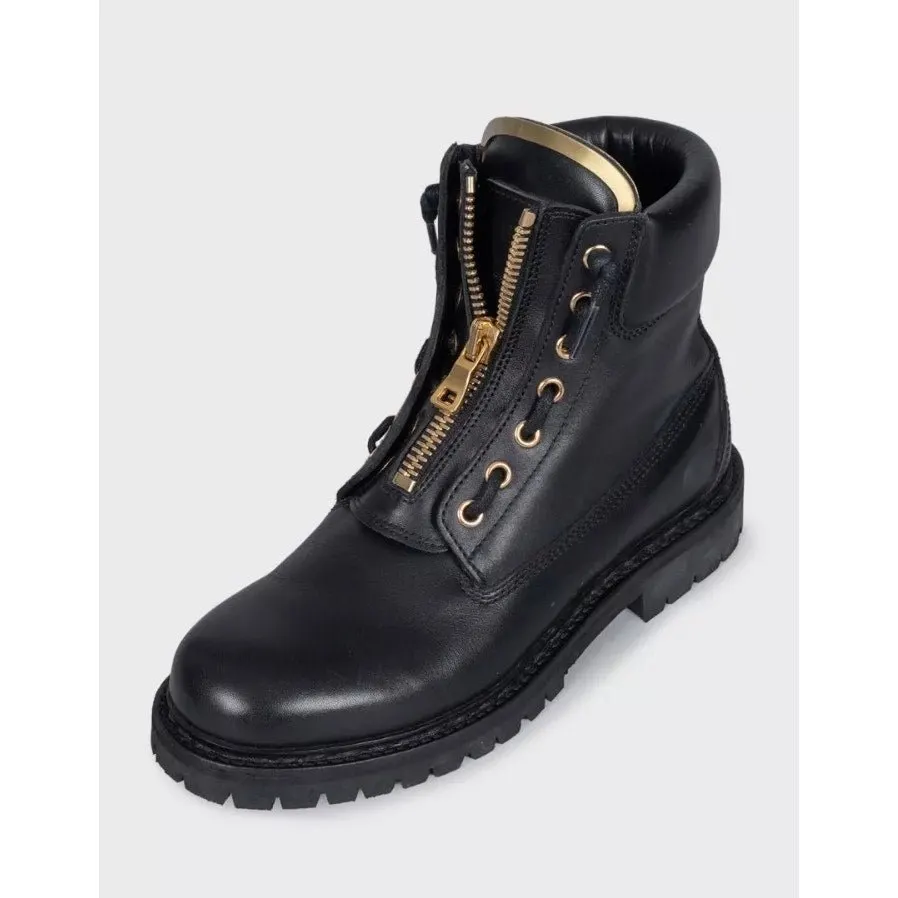 Balmain Black Leather Boots with Gold-Tone Hardware Sz.39 Pre-owned Black Leather Good - Inside View
