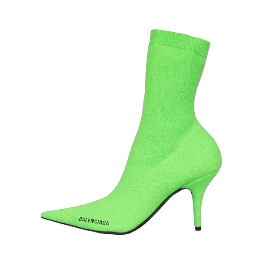 Balenciaga Knife Green Stretch-Knit Ankle Boots Sz.40 Pre-owned Green Leather Never worn - Front View