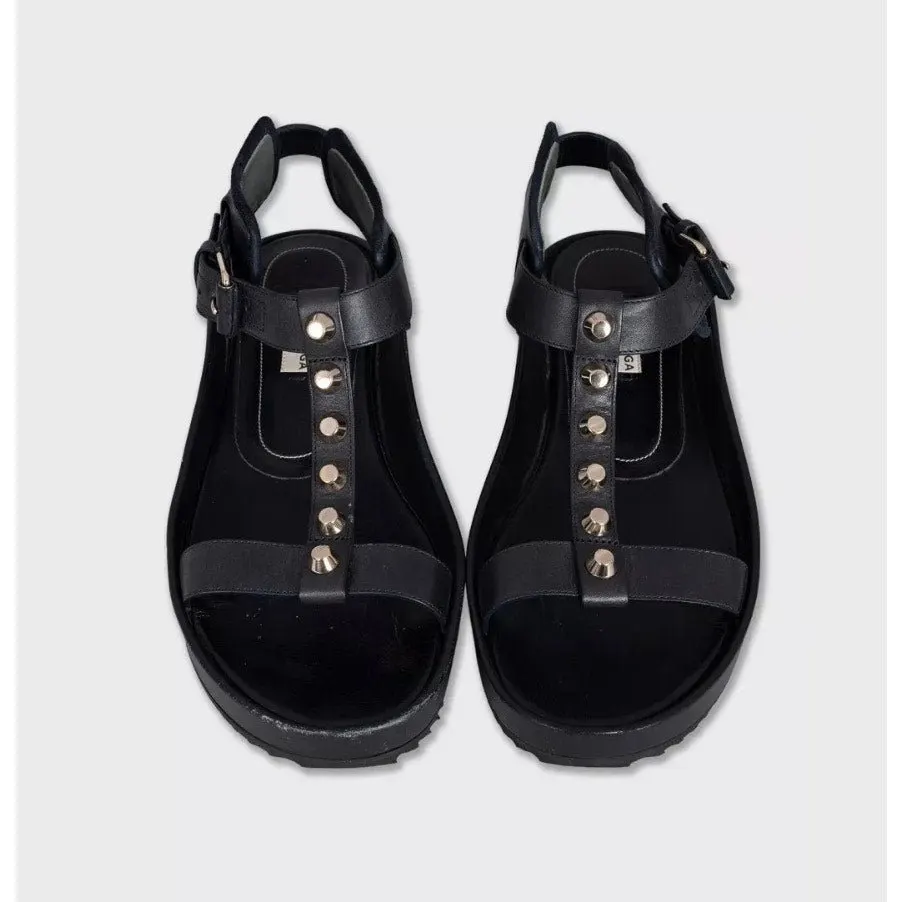 Balenciaga Black Leather Silver-Tone Sandals, EU 38 Pre-owned Black Leather Good - Back View