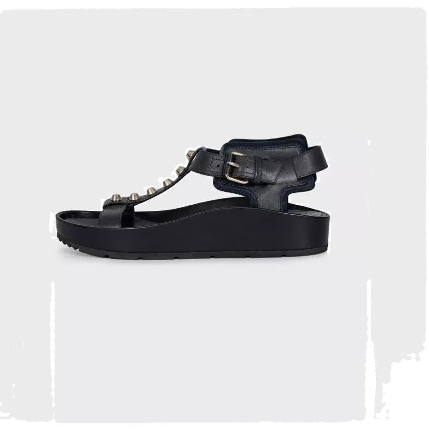 Balenciaga Black Leather Silver-Tone Sandals, EU 38 Pre-owned Black Leather Good - Front View