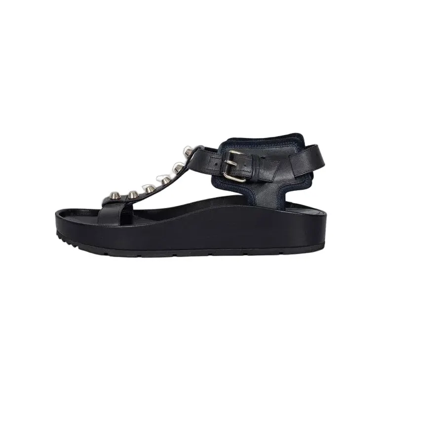 Balenciaga Black Leather Silver-Tone Sandals, EU 38 Pre-owned Black Leather Good - Front View