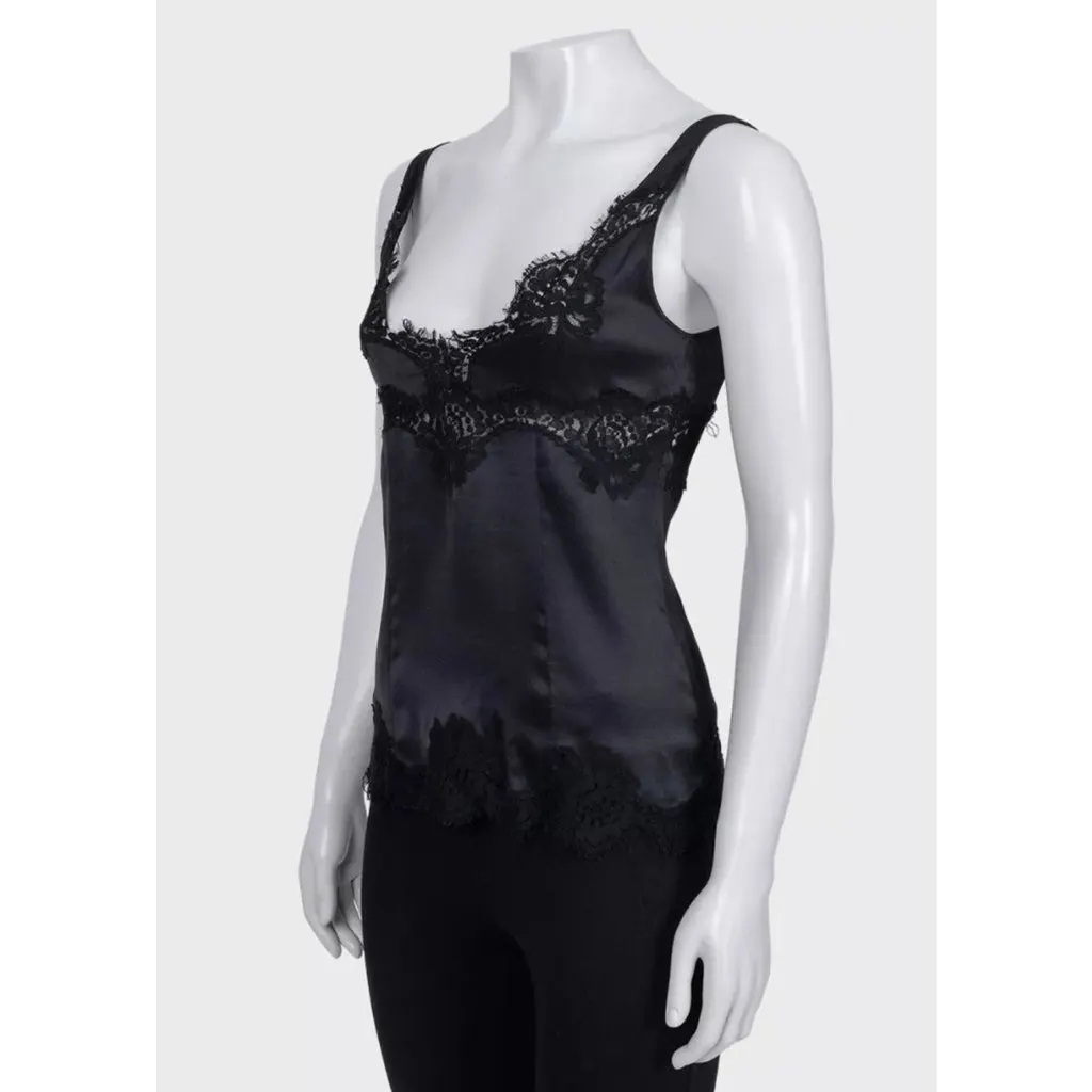 Dolce & Gabbana Black Lace Trim Fitted Tank Top IT 40 Pre-owned Black Lace Good - Back View