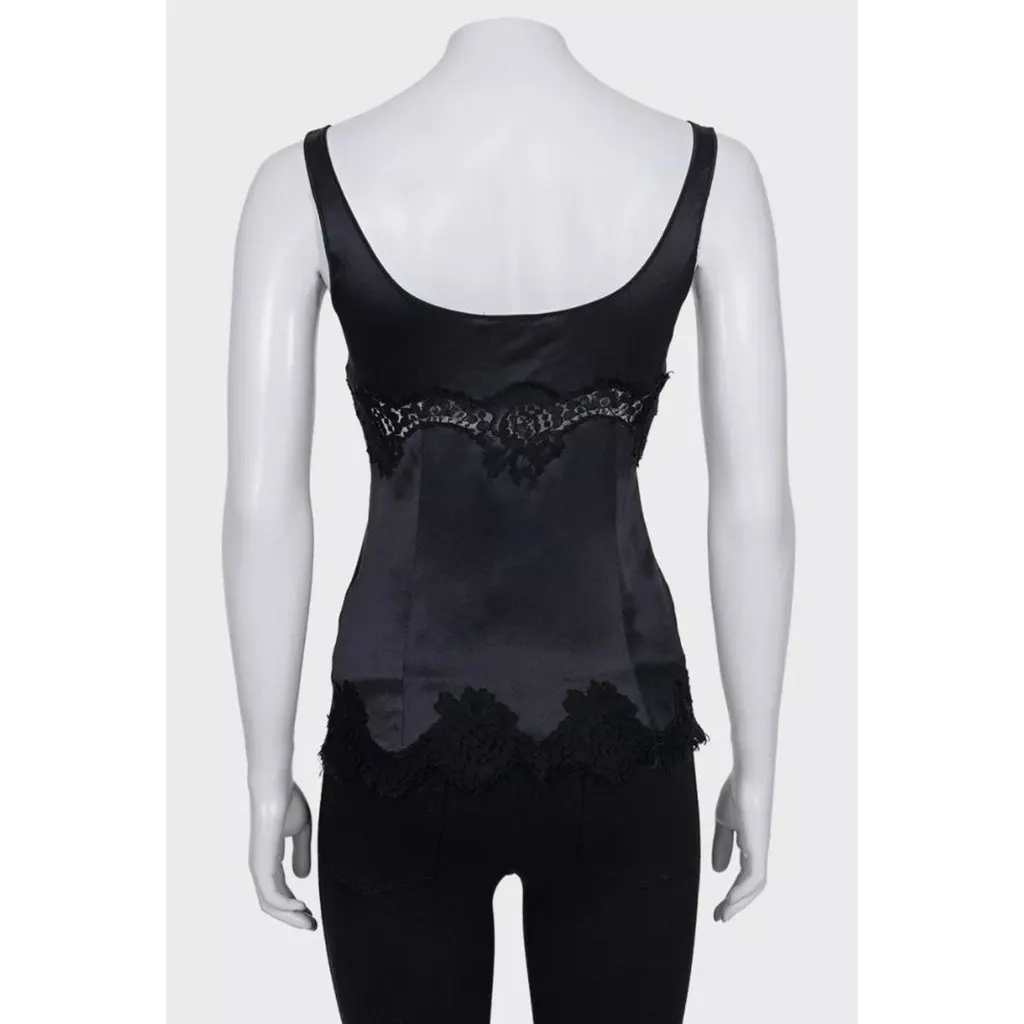 Dolce & Gabbana Black Lace Trim Fitted Tank Top IT 40 Pre-owned Black Lace Good - Inside View