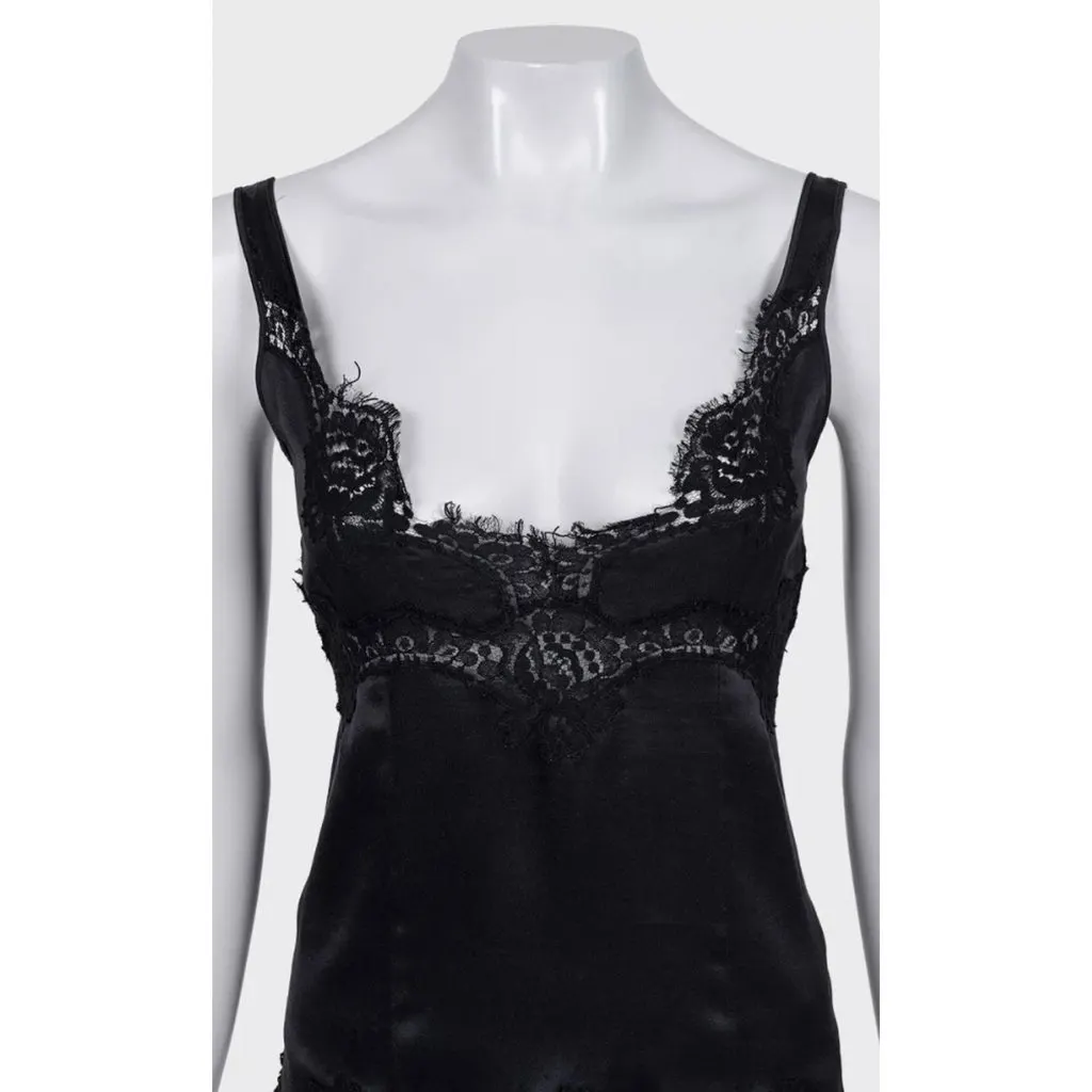 Dolce & Gabbana Black Lace Trim Fitted Tank Top IT 40 Pre-owned Black Lace Good - Model View