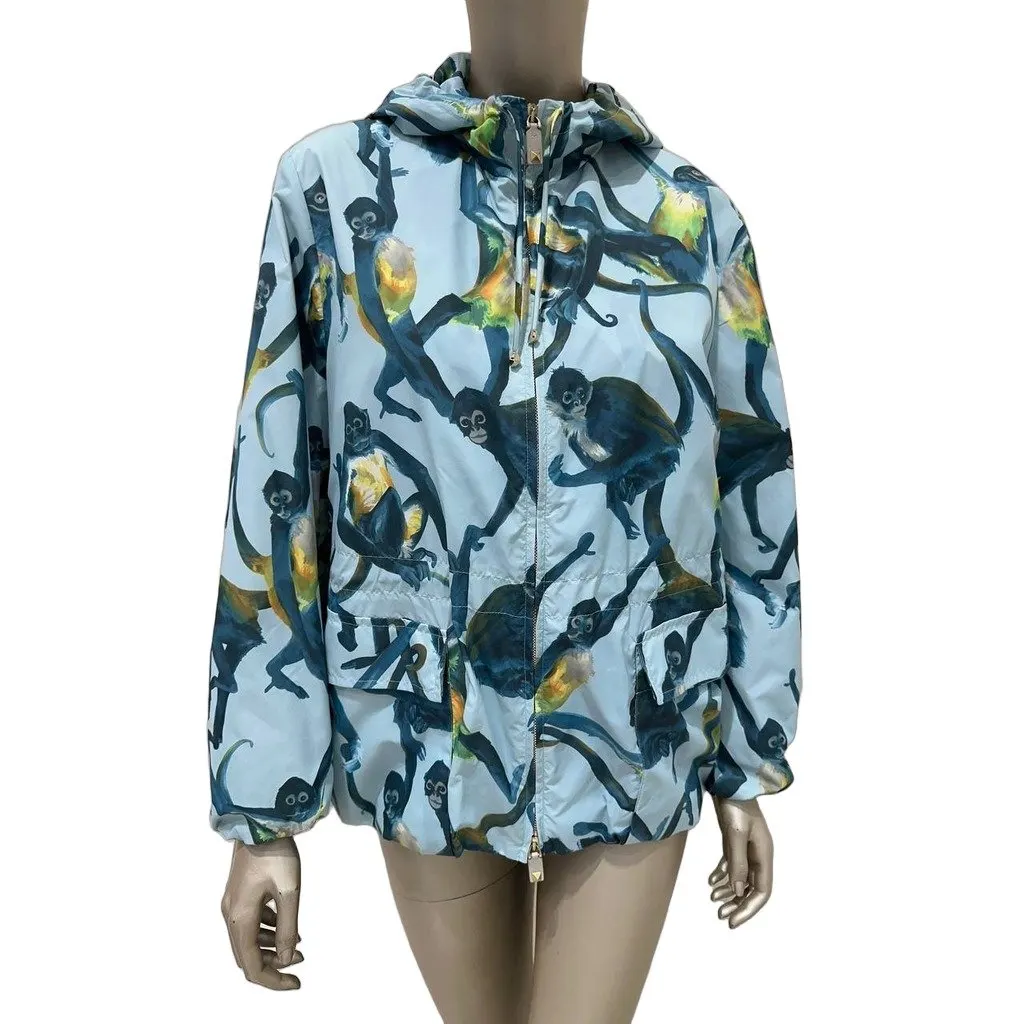 valentino Sub-Zero Couture Monkey Print Hooded Jacket IT 40 Pre-owned Navy Good - Front View