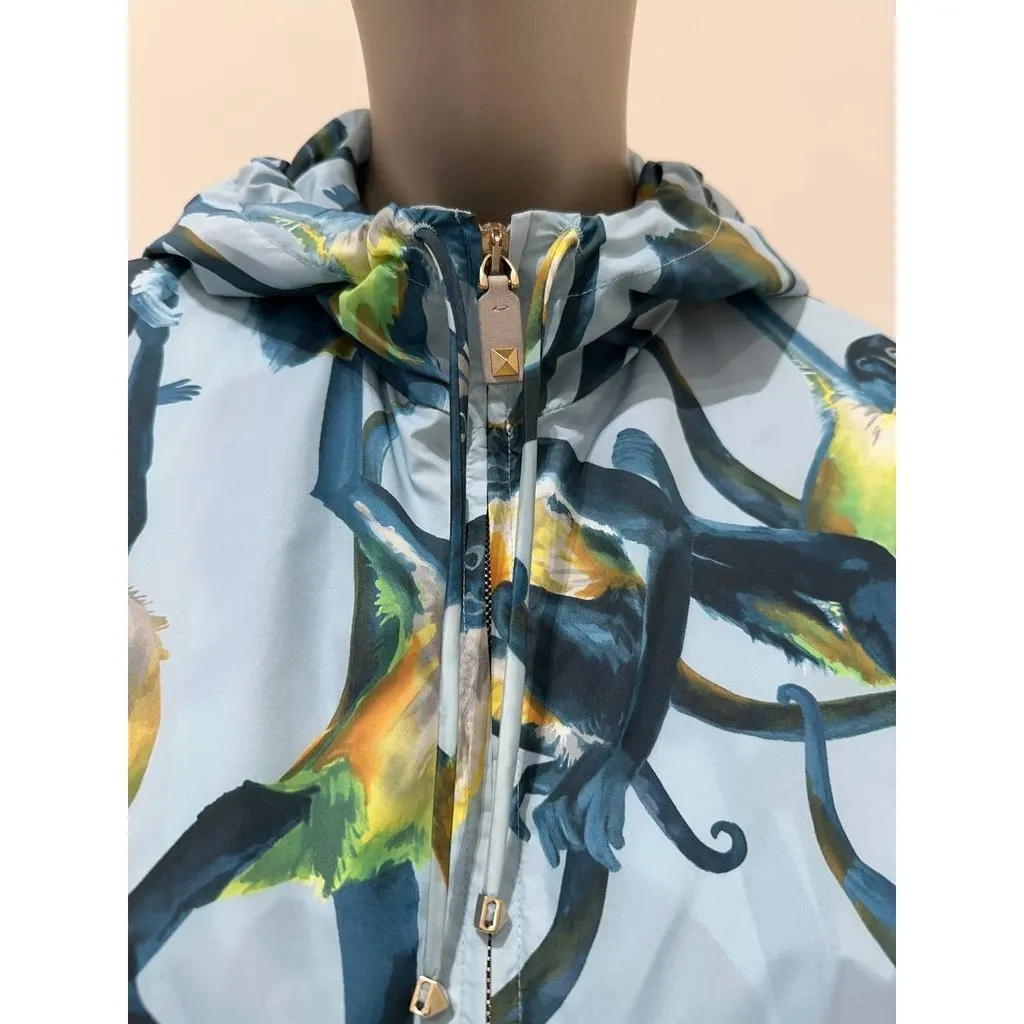 valentino Sub-Zero Couture Monkey Print Hooded Jacket IT 40 Pre-owned Navy Good - Back View