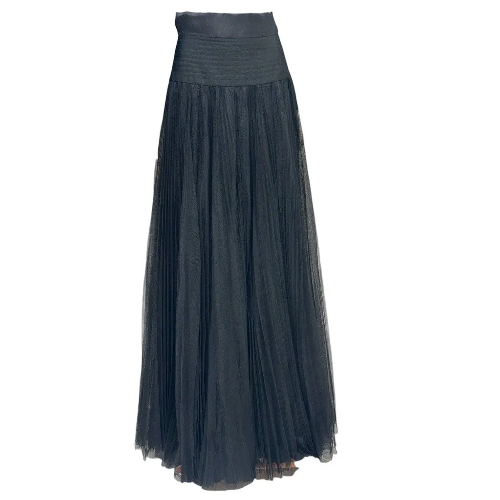 Christian Dior Pleated Tulle Maxi Skirt Sz.38 Pre-owned Black Good - Front View