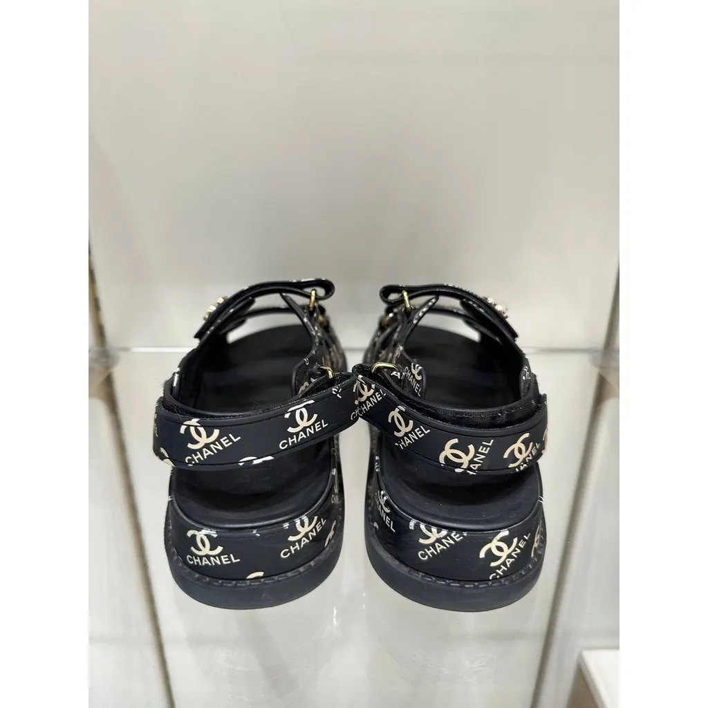 Chanel Gate No.5 Black Dad Sandals - EU 38 Pre-owned Black Good - Back View