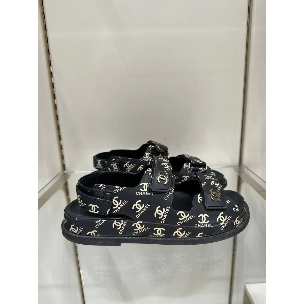Chanel Gate No.5 Black Dad Sandals - EU 38 Pre-owned Black Good - Inside View