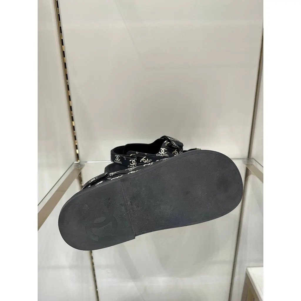 Chanel Gate No.5 Black Dad Sandals - EU 38 Pre-owned Black Good - Model View