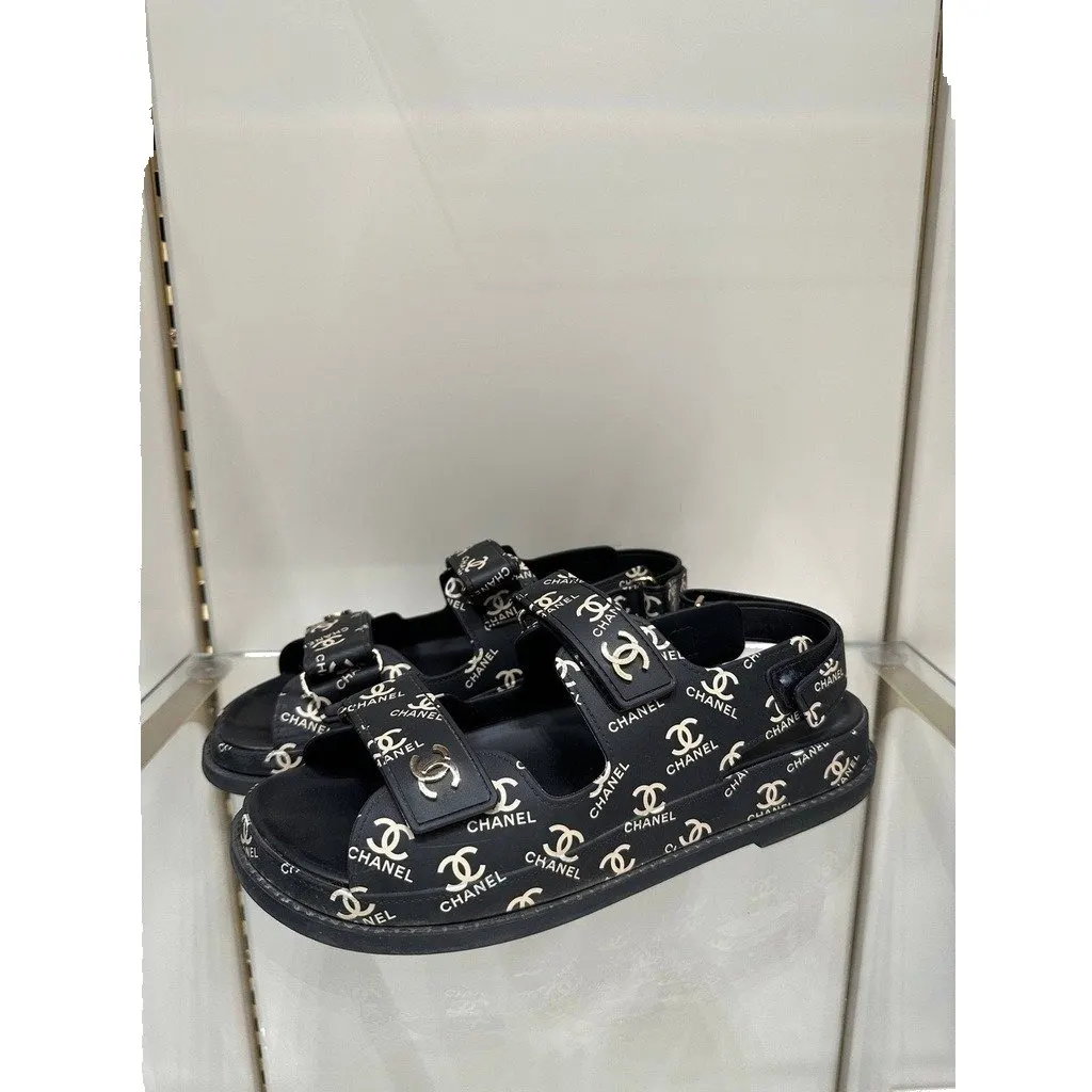 Chanel Gate No.5 Black Dad Sandals - EU 38 Pre-owned Black Good - Front View