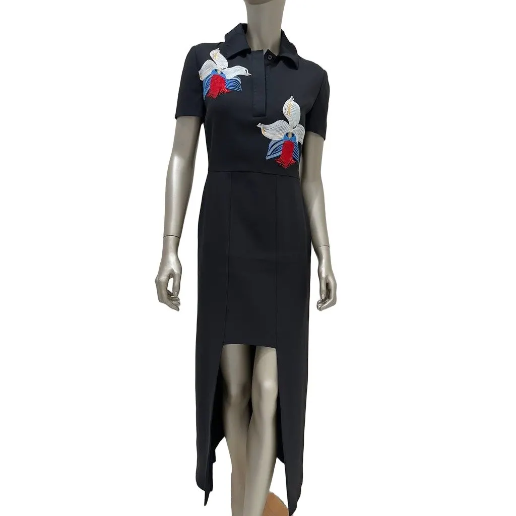 Fendi Black Silk Dress with Floral Embroidery Sz.42 Pre-owned Black Silk Good - Front View