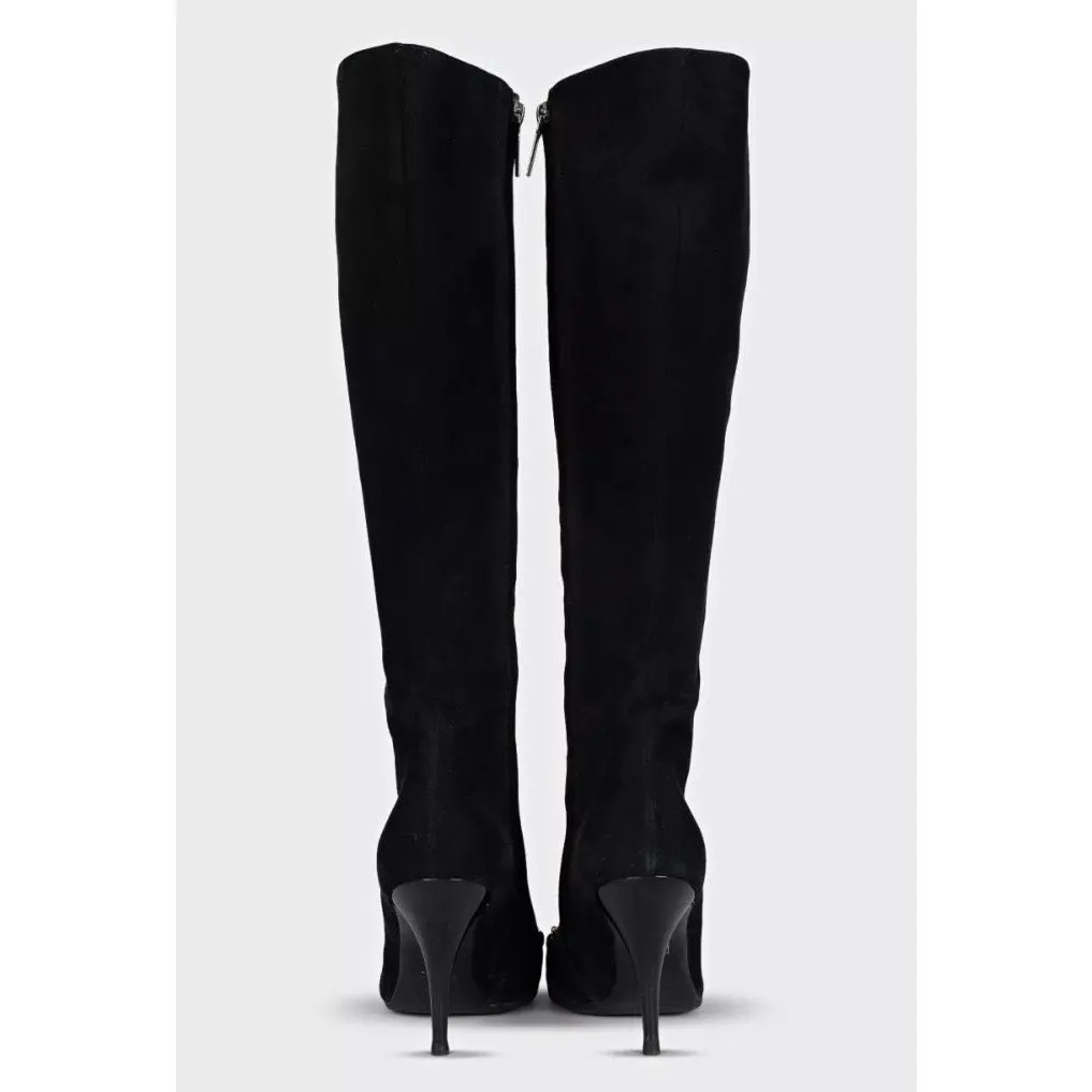 Christian Dior Black Suede Pointed Toe Knee-High Boots Sz.37 Pre-owned Black Suede Good - Model View