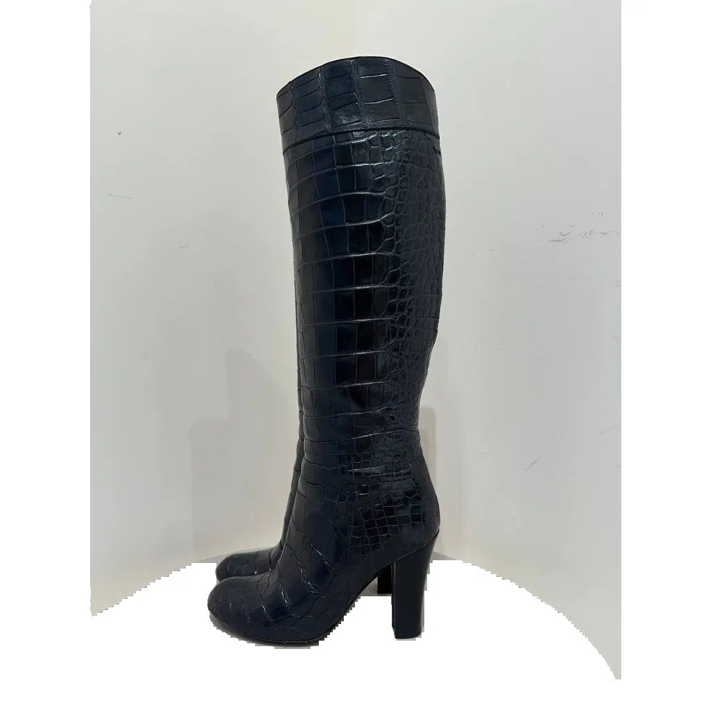 Brioni Black Leather Knee-High Boots Sz.39 Pre-owned Black Leather Good - Front View